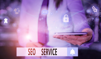 Text sign showing Seo Service. Business photo text techniques and procedures to increase the...