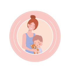 cute pregnancy mother with little boy characters
