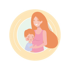 cute pregnancy mother with little boy characters