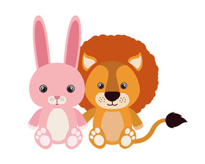 cute little lion with rabbit