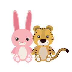 cute little tiger and rabbit characters