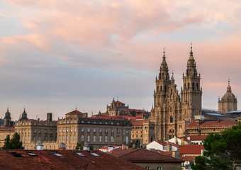 View of Cathedral of Santiago de Compostela from Alameda Park, Galicia, Spain