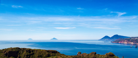 The aeolian archipelago a panoramic view over Alicudi, Filicudi, Lipari and Salina