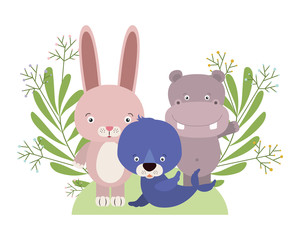 group of cute animals characters with wreath crowns
