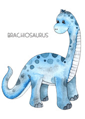 Watercolor and graphic hand painted dinosaurs Triceratops, Brachiosaurus, Stegosaurus, Pteranodon, Hypacrosaurus, Tyrannosaurus on white background © Анна Егорова