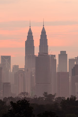 beautiful sunrise over kuala lumpur city skyline