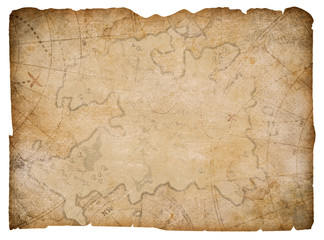 old pirates treasure map isolated on white