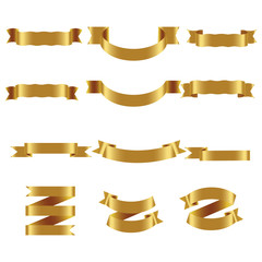 Gold Ribbon Set In Isolated White Background, Vector Illustration