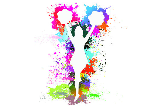 Cheerleader, Dancing colorful girl splash paint dance on white background. Vector illustration.