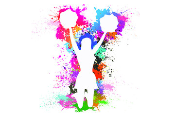 Fototapeta na wymiar Dancer silhouette, Cheerleader, Dancing colorful girl splash paint dance on white background. Vector illustration.