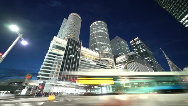 名古屋駅周辺の高層ビル 2019年　夜景　微速度撮影　愛知県名古屋市　日本