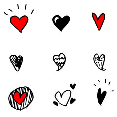 Set of hand drawn heart. doodle hearts isolated on white background. Vector illustration for graphic design.