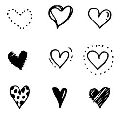 Set of hand drawn heart. doodle hearts isolated on white background. Vector illustration for graphic design.