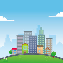 Fototapeta premium City landscape vector illustration with flat design. 