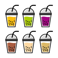 Bubble drink vector illustration with six different color isolated on white background. Bubble drink clip art 
