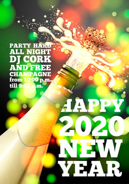 Vector 2020 New Year Banner with champagne bottle