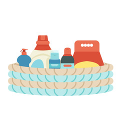 Basket for cleaning with detergents and disinfectants. Vector easily editable illustration on a white background.