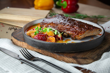grilled pork steak with vegetables