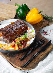 grilled pork steak with vegetables