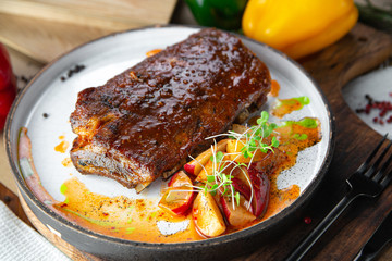 grilled pork steak with vegetables