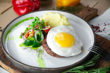 breakfast with fried eggs and coffee