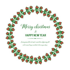 Greeting card merry christmas and happy new year, with shape design of red flower frame. Vector