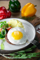breakfast with fried eggs and coffee