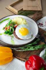 breakfast with fried eggs and coffee