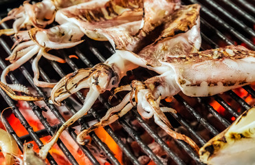 Squid Octopus grill Food Background