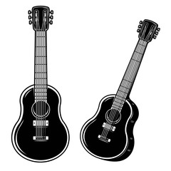 Obraz premium Illustration of guitar isolated on white background. Design element for logo, label, sign. Vector illustration