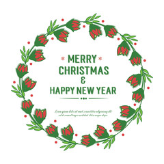 Beautiful red wreath frame and green leaves, for card decorative of merry christmas and happy new year. Vector © StockFloral