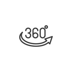 360 degrees arrow line icon. Panoramic view linear style sign for mobile concept and web design. 360 rotation sign outline vector icon. VR technology symbol, logo illustration. Vector graphics