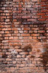 Texture of old brickwork with peeling color paint