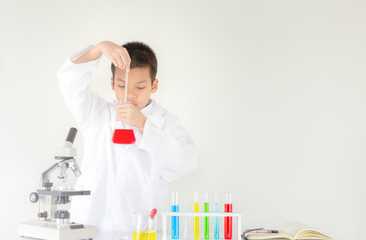 Children science concept, Portrait of teenager students educate in laboratory or classroom about chemical solution