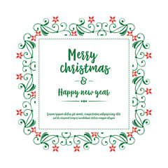 Poster merry christmas and happy new year, with motif of red wreath frame. Vector