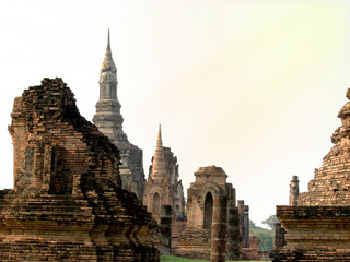 Archaeological site temple in Sukhothai historical park, one of  popular tourist attractions and famous landmarks, Sukhothai, Thailand. UNESCO world heritage city.