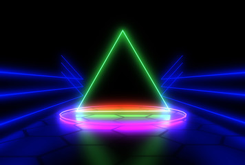 3D abstract background with neon lights . 3d illustration