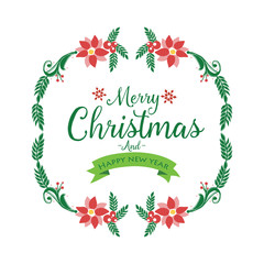 Card merry christmas and happy new year, with element of green leaf flower frames vintage. Vector