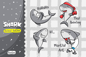 Shark Cartoon Set. Vector Design of Animal Action