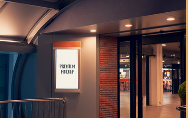 Blank billboard poster in the department store, with copy space for advertising message.