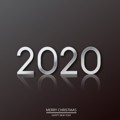 Happy New Year with silver text on black. 2020. Vector