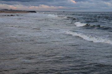 Empty tropical beach background. Horizon with sky and white sand