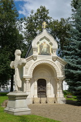 Fototapeta na wymiar Spaso-Evfimiev monastery in Suzdal. Chapel-tomb of D. M. Pozharsky. Memorial cross on the site of the tomb of princes Pozharsky and Khovansky. The Golden ring of Russia