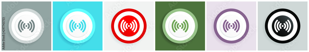Poster Wifi icon set, colorful flat design vector illustrations in 6 options for web design and mobile applications
