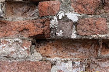 Closeup of old brick wal with a textured surface as a background.