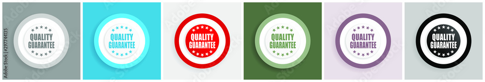 Aufkleber Quality guarantee icon set, colorful flat design vector illustrations in 6 options for web design and mobile applications