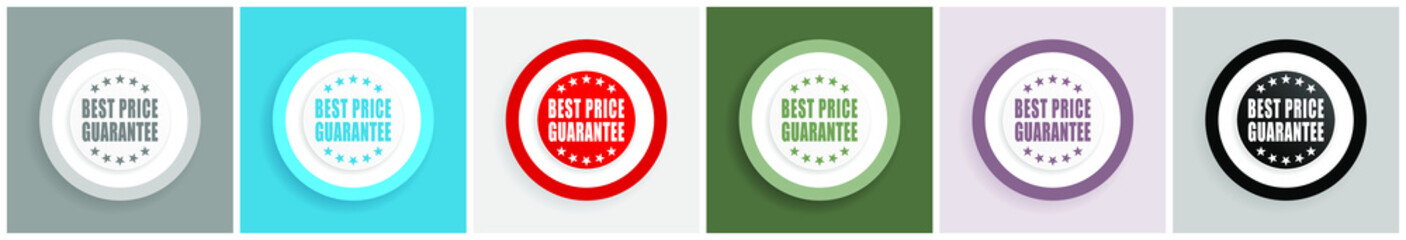 Best price guarantee icon set, colorful flat design vector illustrations in 6 options for web design and mobile applications