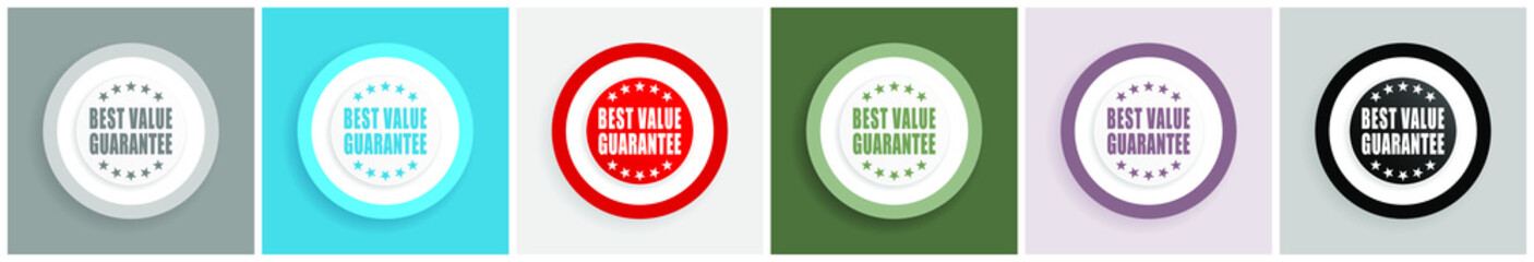 Best value guarantee icon set, colorful flat design vector illustrations in 6 options for web design and mobile applications