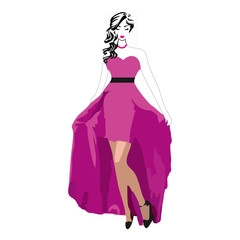 Stylish beautiful young woman with coffee mug. Hand drawn fashion woman. Cute girl with blond hair. Sketch.