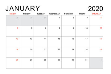 2020 January Calendar